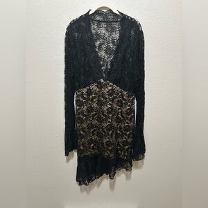 SHEIN Black Lace Mini Dress | Gothic Witchy Sheer Long Sleeve Party Dress 2X